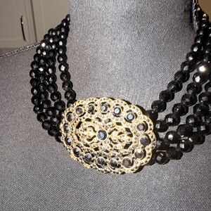 Yochi Black and Gold Beaded Necklace